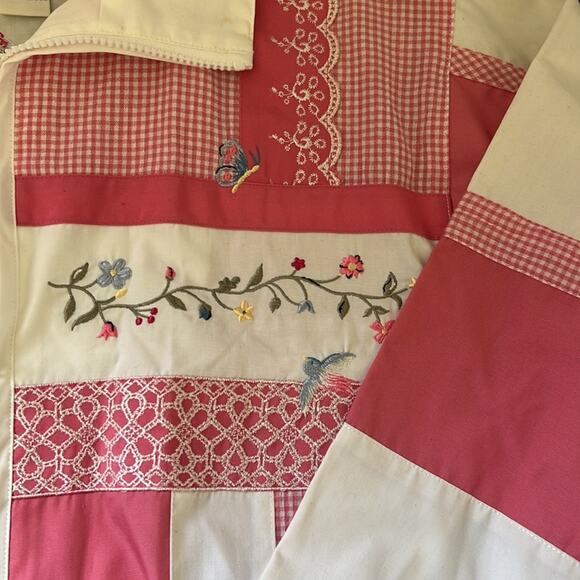 Vintage Koret Francisca Pink Flower Patchwork Zip Up Windbreaker Jacket - Picture 13 of 14